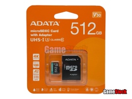 Карта памяти microSDXC UHS-I U3 A-Data Premier Pro 512 ГБ, 100 МБ/с, Class 10, AUSDX512GUI3V30SA2-RA1, 1 шт., переходник SD