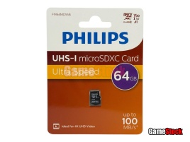 Карта памяти microSD 64Gb Philips, High Speed, Class10 UHS-I U3 V30 A1, R/W 100MB/s