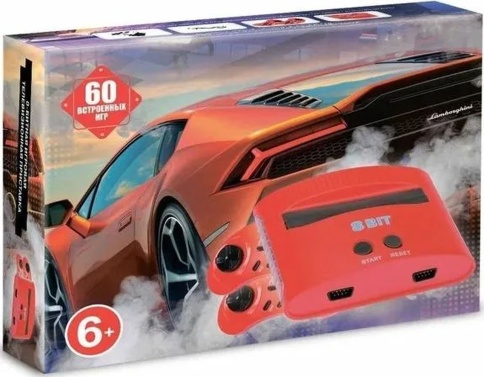Игровая приставка 8bit (60в1) коробка в стиле Supercar. Красный комплект фото 1